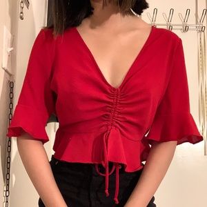 Red Ruched Crop Top